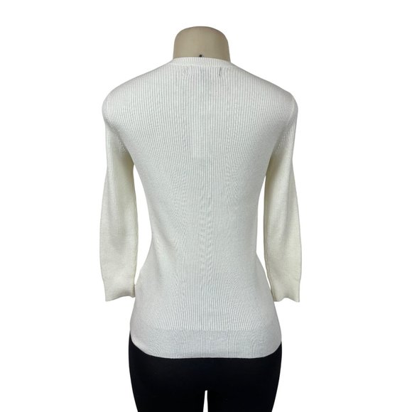 Banana Republic White Mixed Knit Sweater With Ribbed Sleeves Womens Size XS- New - Picture 3 of 8
